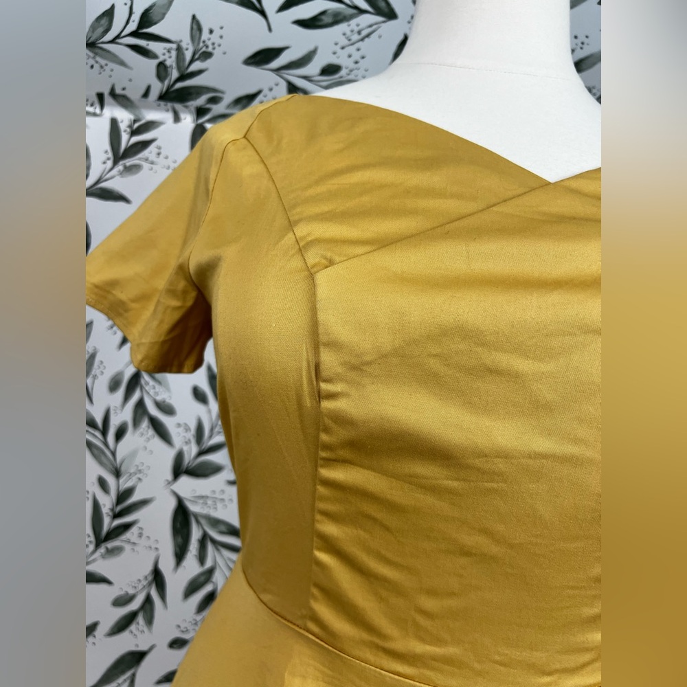 Yellow Retro Vintage Style Midi Dress Size XL Cotton Elegant Classic Cocktail #E - Picture 9 of 14